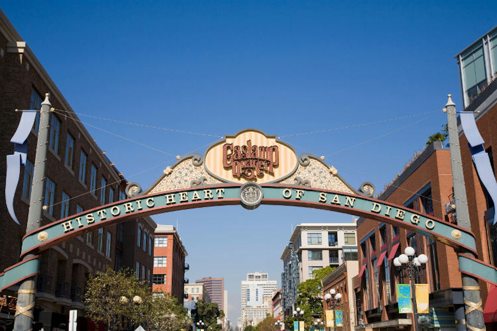 Gateway to San Diego's historic - and lively - Gaslamp Quarter. Image by Driendl Group / The Image Bank / Getty