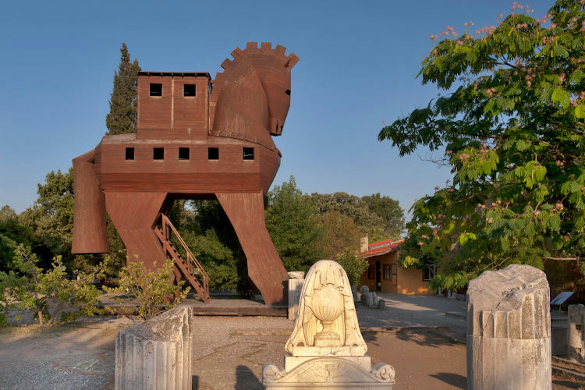 A reproduction of the Trojan Horse at is currently visible at the real Troy site in Turkey