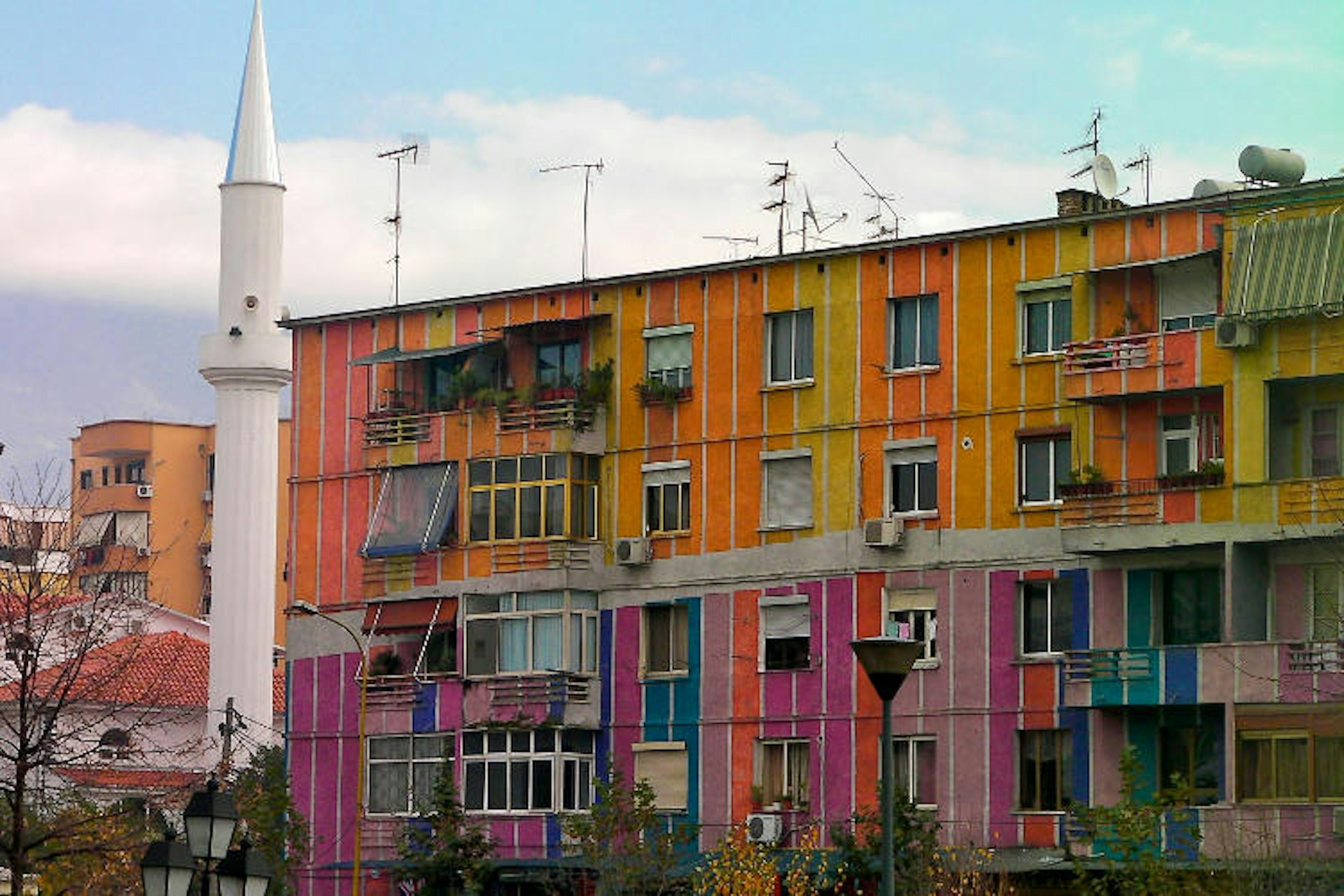Tirana’s multi-coloured buildings. Image by Tony Bowden / CC BY-SA 2.0
