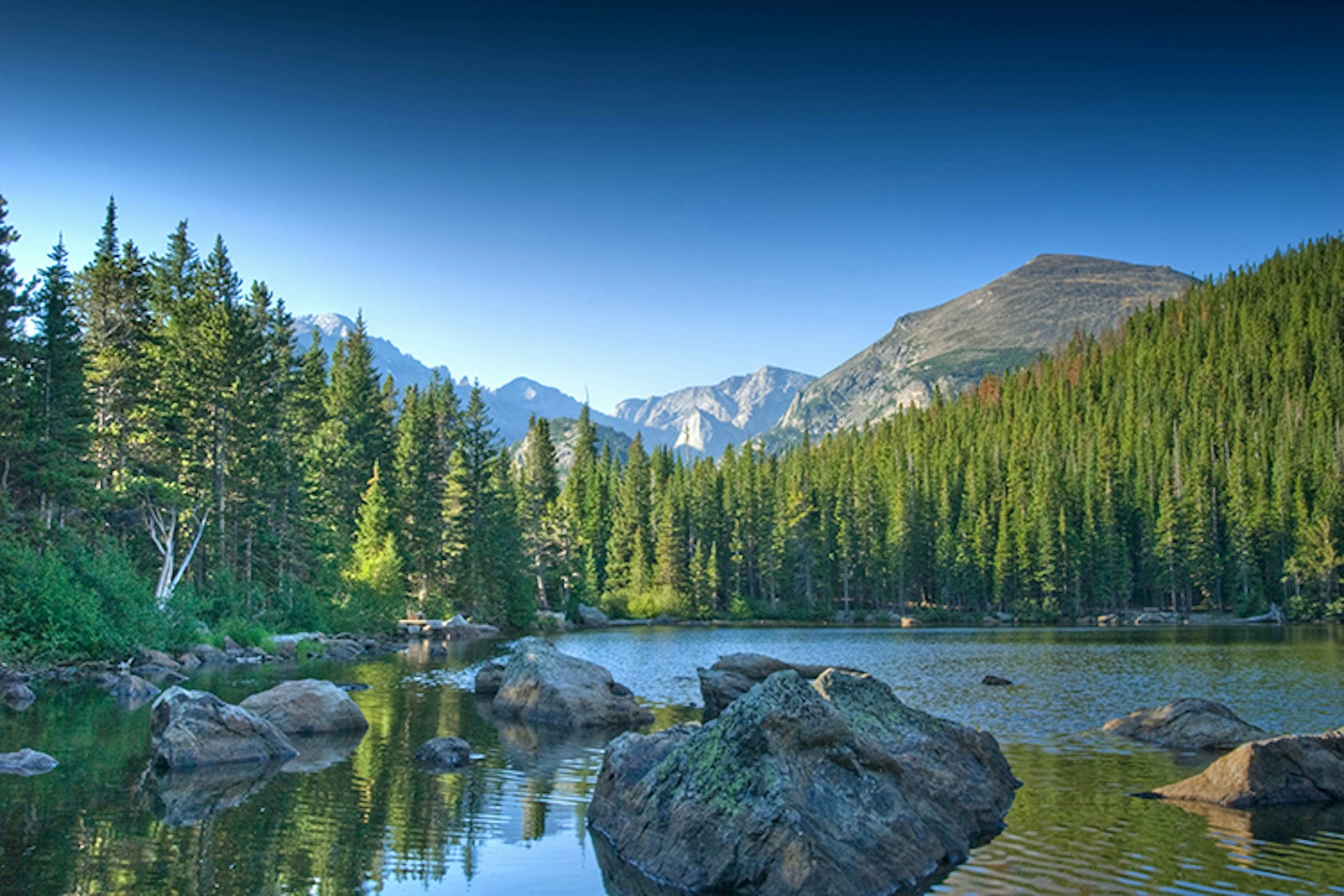 View of Bear Lake in Rocky Mountain National Park. Image by Wayne Boland / Getty