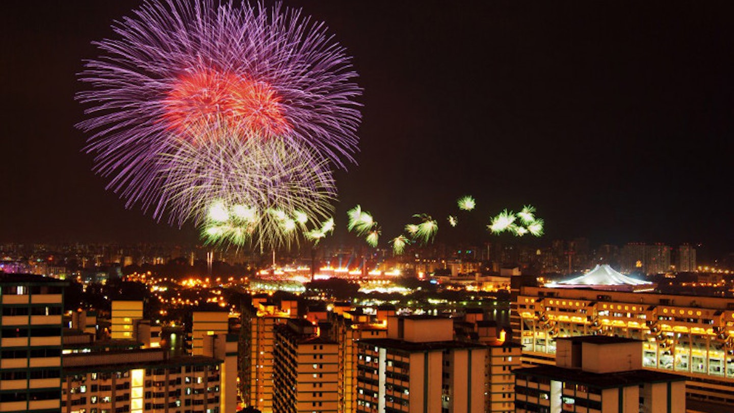 Fireworks on National Day, Singapore. Image by Singapore Tourist Board