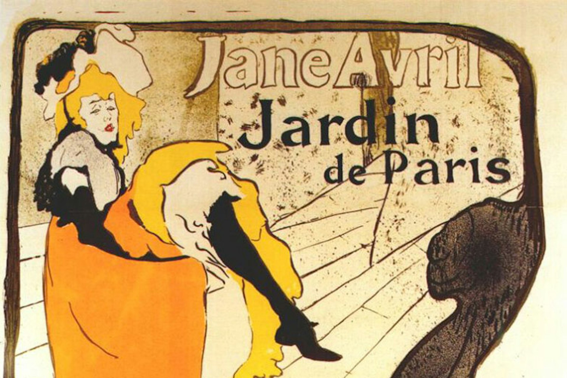 A detail from Toulouse-Lautrec's lithograph Jane Avril. Image from Wikimedia Commons