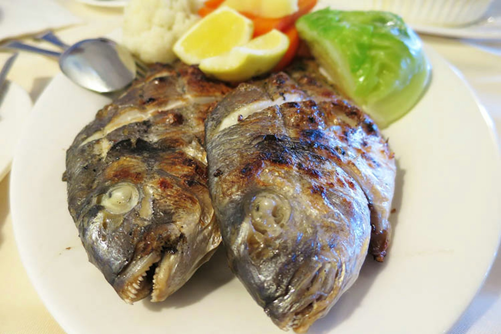 Grilled sea bass. Image by Megan Eaves / Lonely Planet