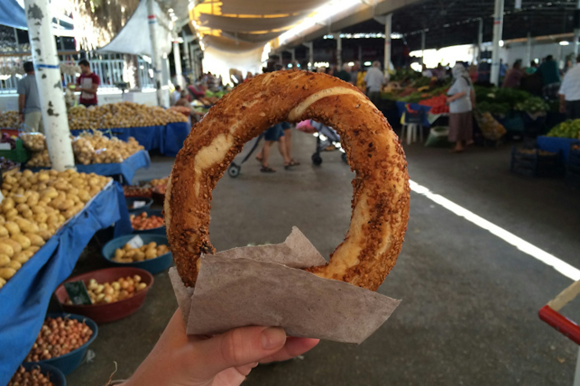 Simit is a popular Turkish bread, served from stalls around Bodrum. Image by Hannah Summers / Lonely Planet