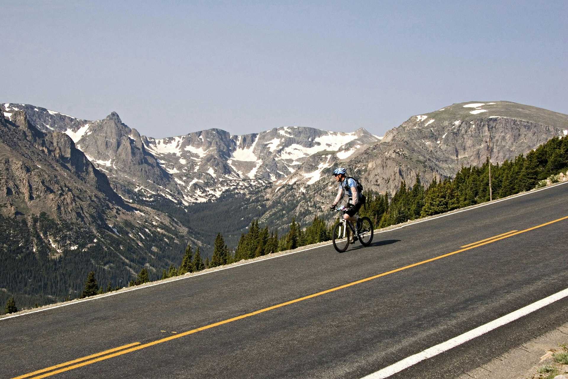 Biking on Trail Ridge Road in Rocky Mountain National Park. Image by John Kieffer / Photolibrary / Getty