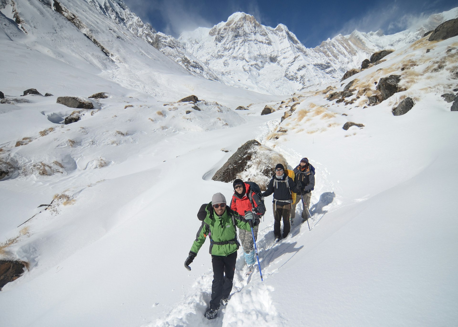 Arriving at Annapurna Base Camp in the snow. Image by udayismail / CC BY-SA 2.0.