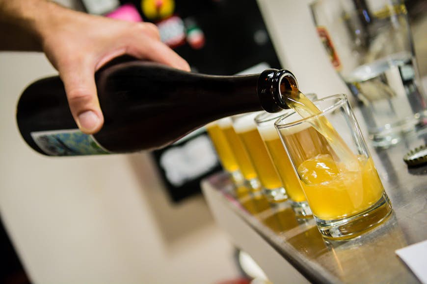 Tastes from a bottle at Upright Brewing. Image by Jeffery Freeman / Photo courtesy of Upright Brewing