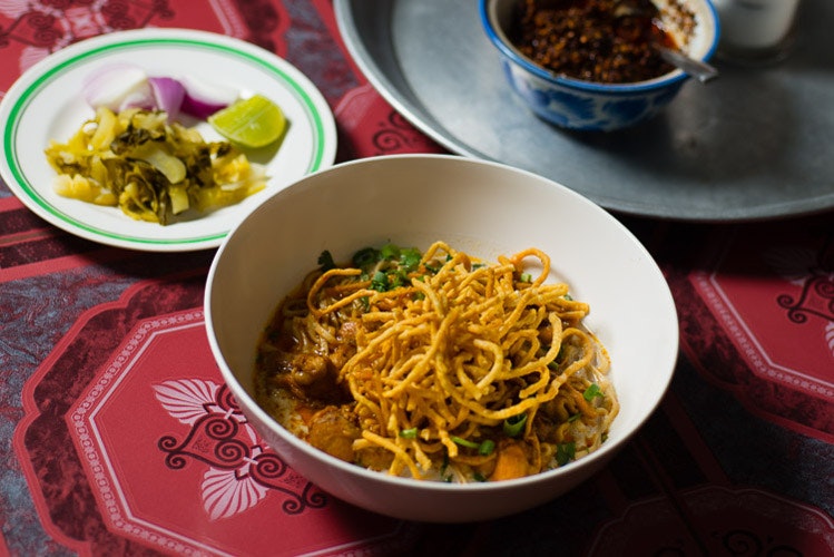 A bowl of chicken kow soy, Khao Soi Prince, Chiang Mai. Image by Austin Bush