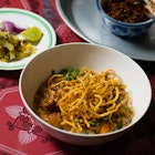 A bowl of chicken kow soy, Khao Soi Prince, Chiang Mai. Image by Austin Bush