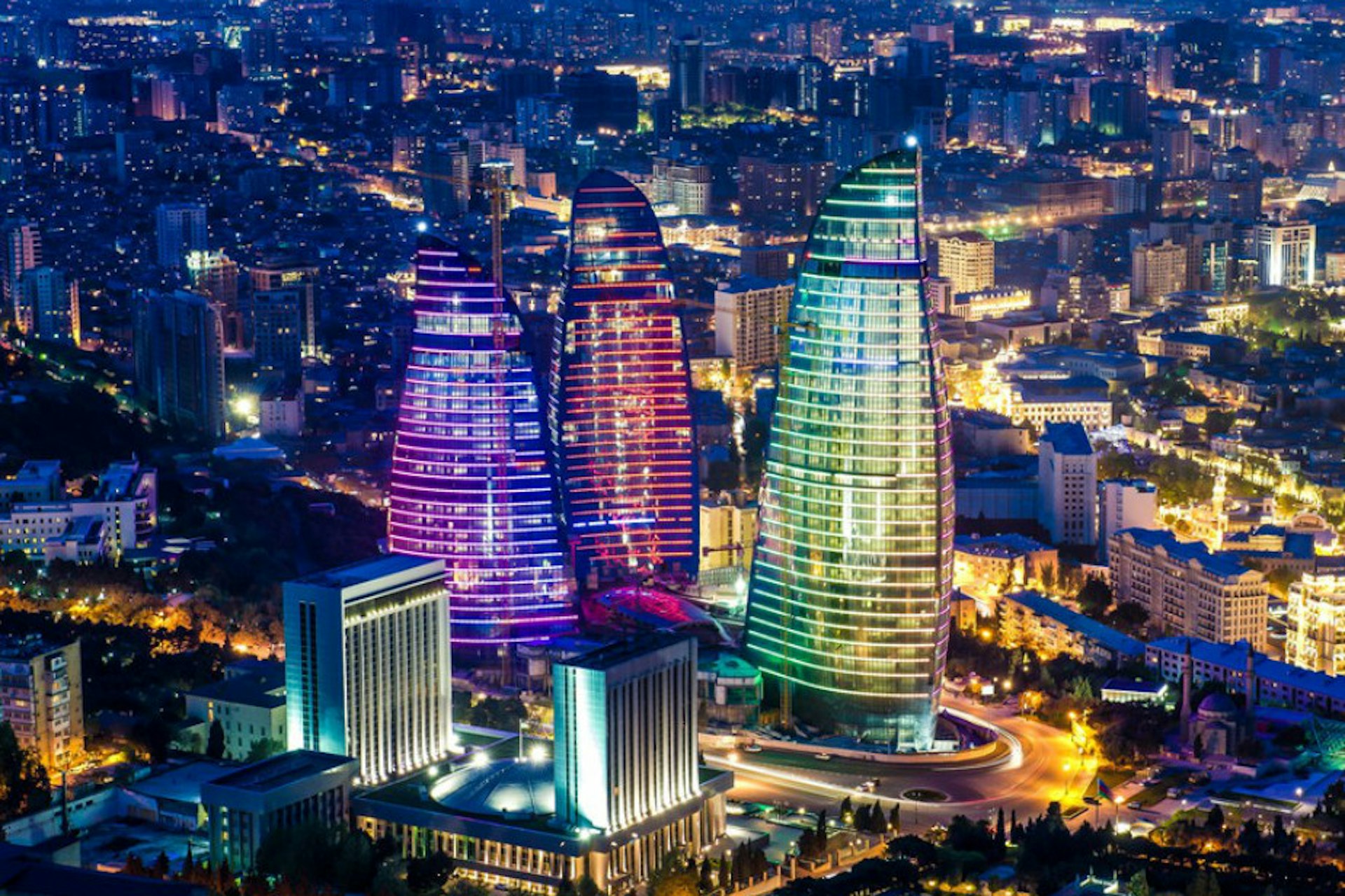 The Flame Towers are home to the Fairmont Hotel Baku. Image by Firuza / CC BY-SA 2.0