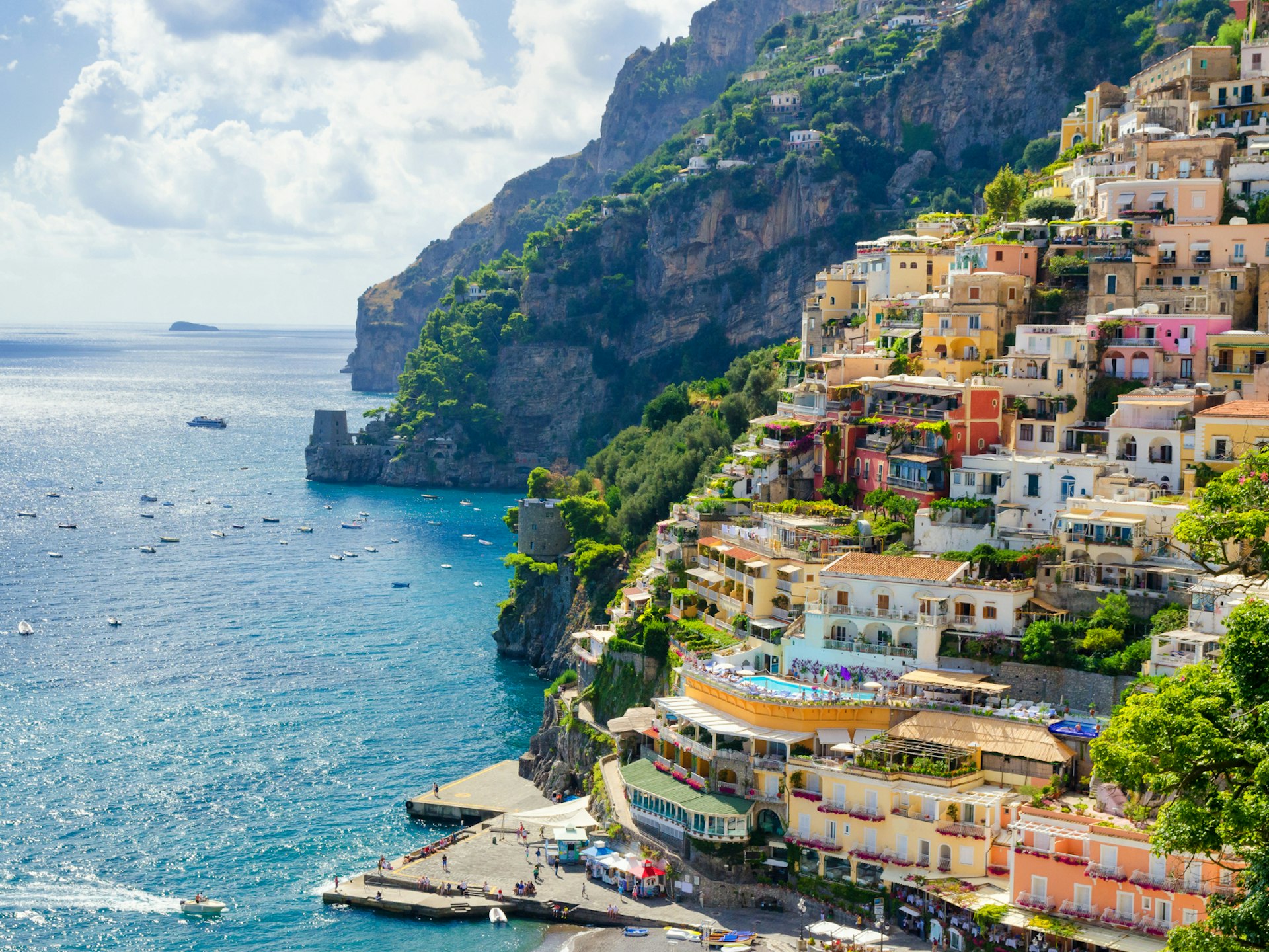 The colourful houses of Positano on the Amalfi Coast, Italy © lukaszimilena / Shutterstock