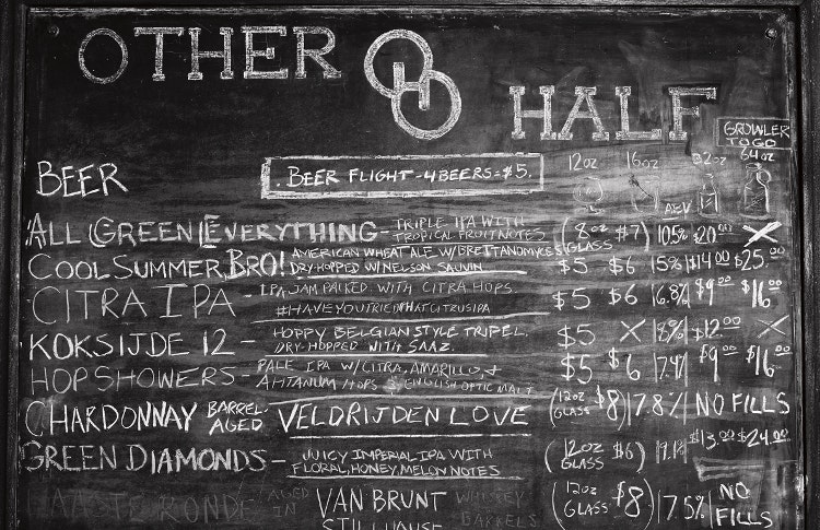 Menu at Other Half Brewery. Image by Matt Coats / Other Half Brewery. 