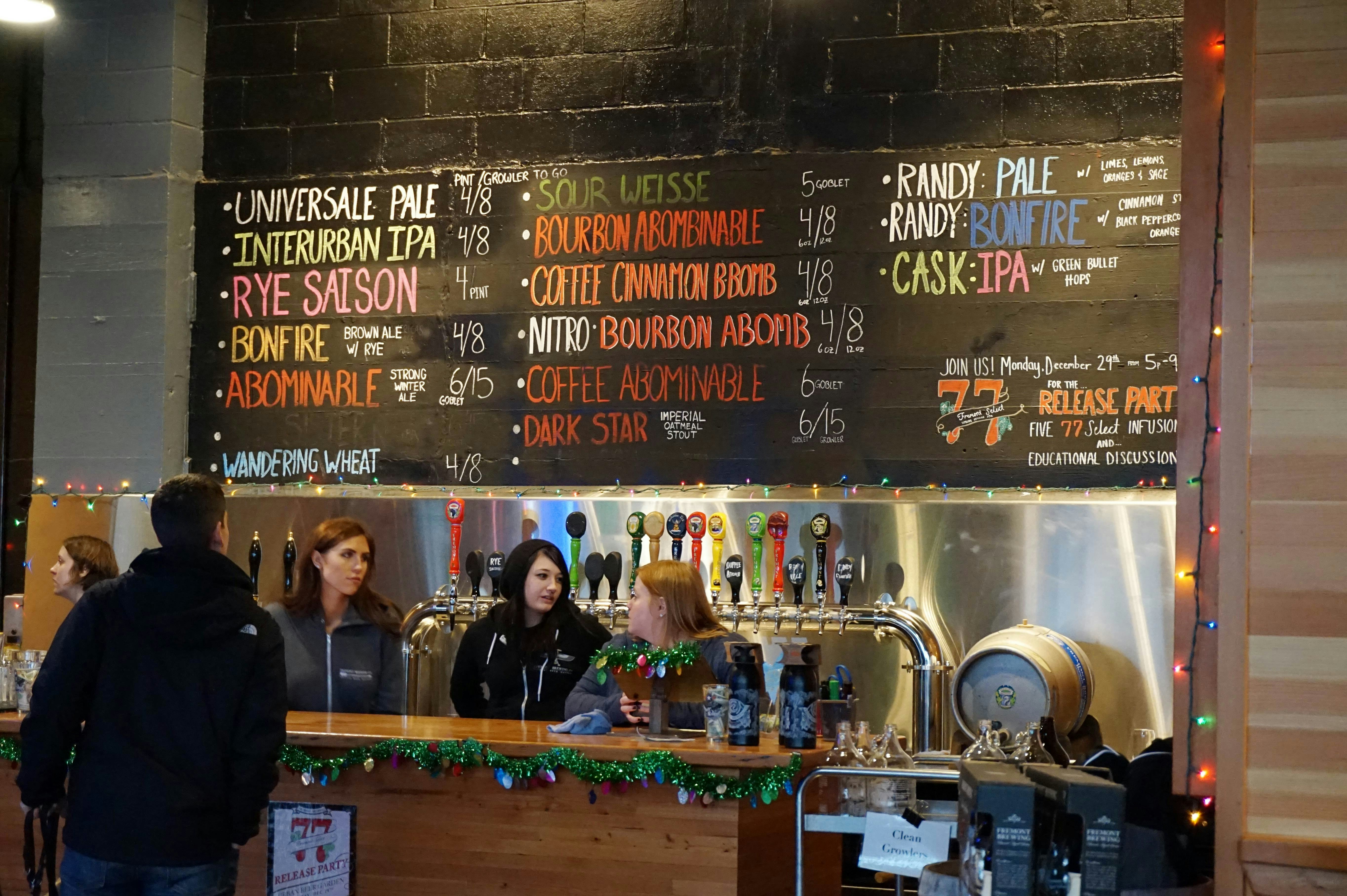 Fremont Brewing’s range of beers offered in the taproom. Image by Brendan Sainsbury / Lonely Planet