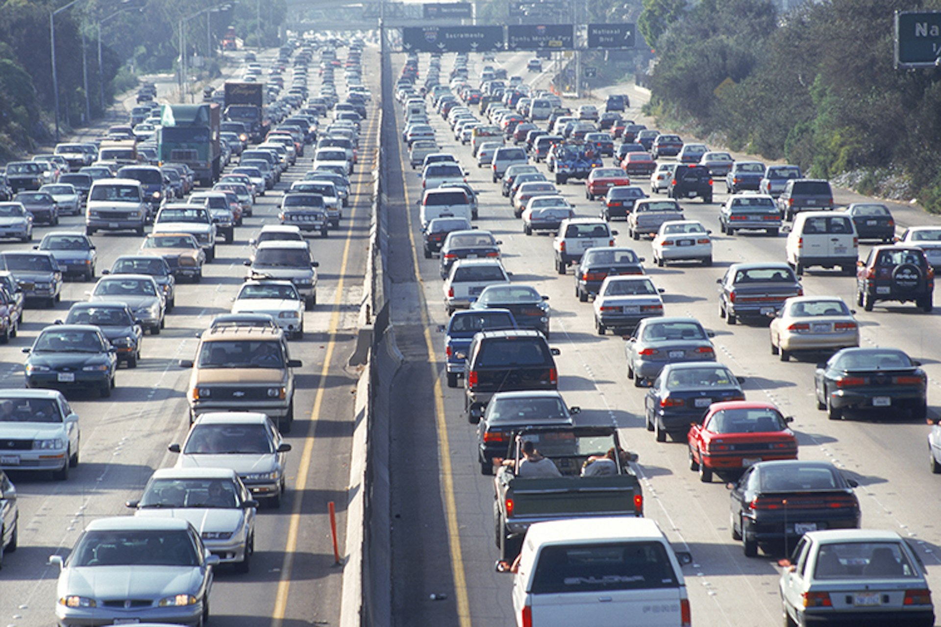 The law might not say so, but LA has a car-priority culture. Image by Harvey Schwartz / Photolibrary / Getty Images