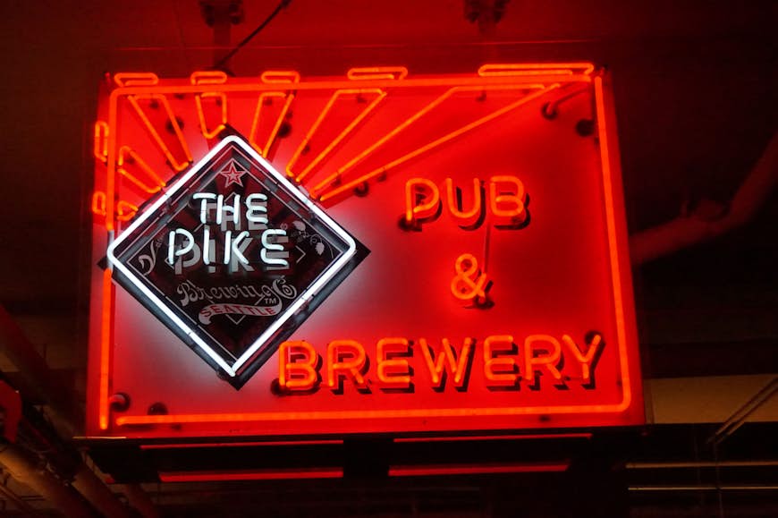 The neon sign at The Pike Pub and Brewery. Image by Brendan Sainsbury / Lonely Planet