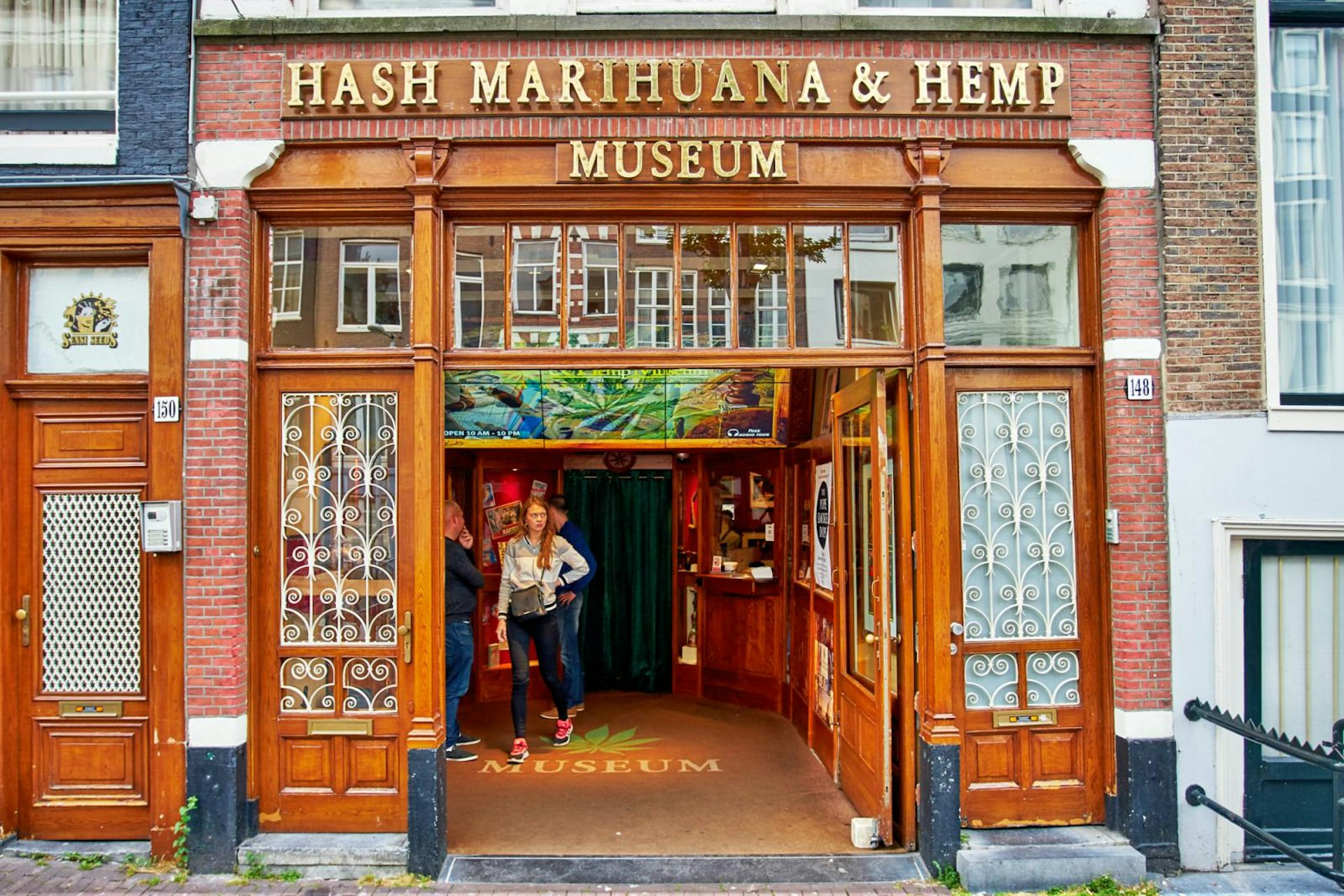 The exterior of the Hash Marijuana & Hemp Museum in the Red Light District in Amsterdam, The Netherlands