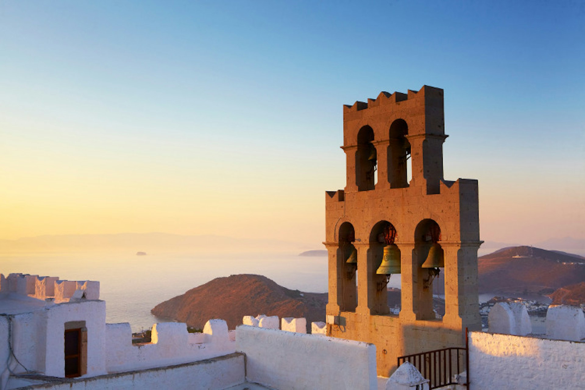 Bell tower of the Monastery of St John the Theologian on Patmos.  Image by Matt Munro / Lonely Planet