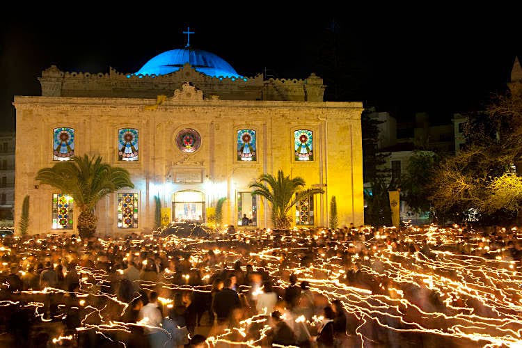 Features - Orthodox-Easter-Iraklio-Crete_cs Easter morning outside Agios Titos church, Iraklio, Crete. Image by Ian Cumming / Getty Images