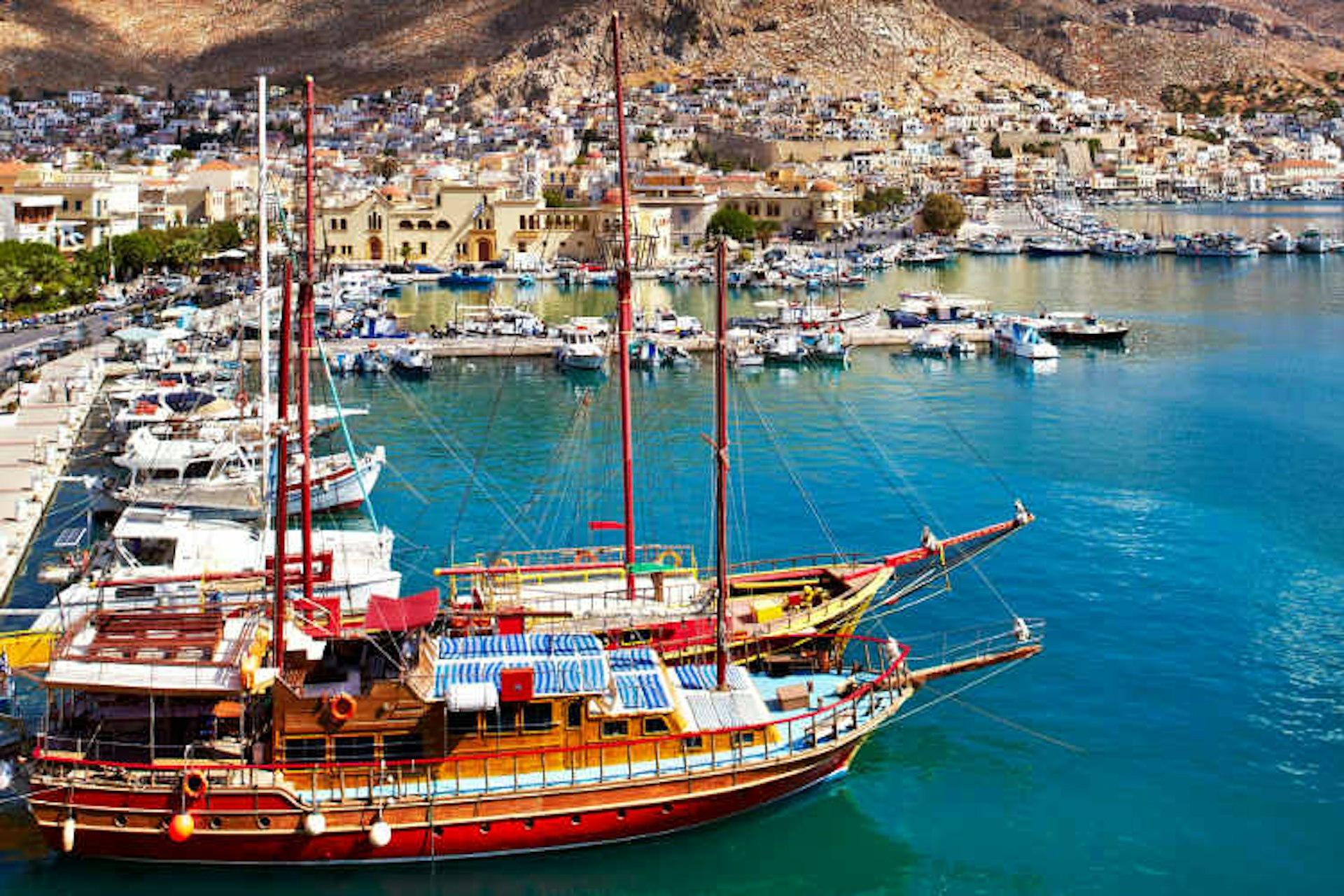 Boats moored at Kalymnos’ Pothia harbour.  Image by Matt Munro / Lonely Planet