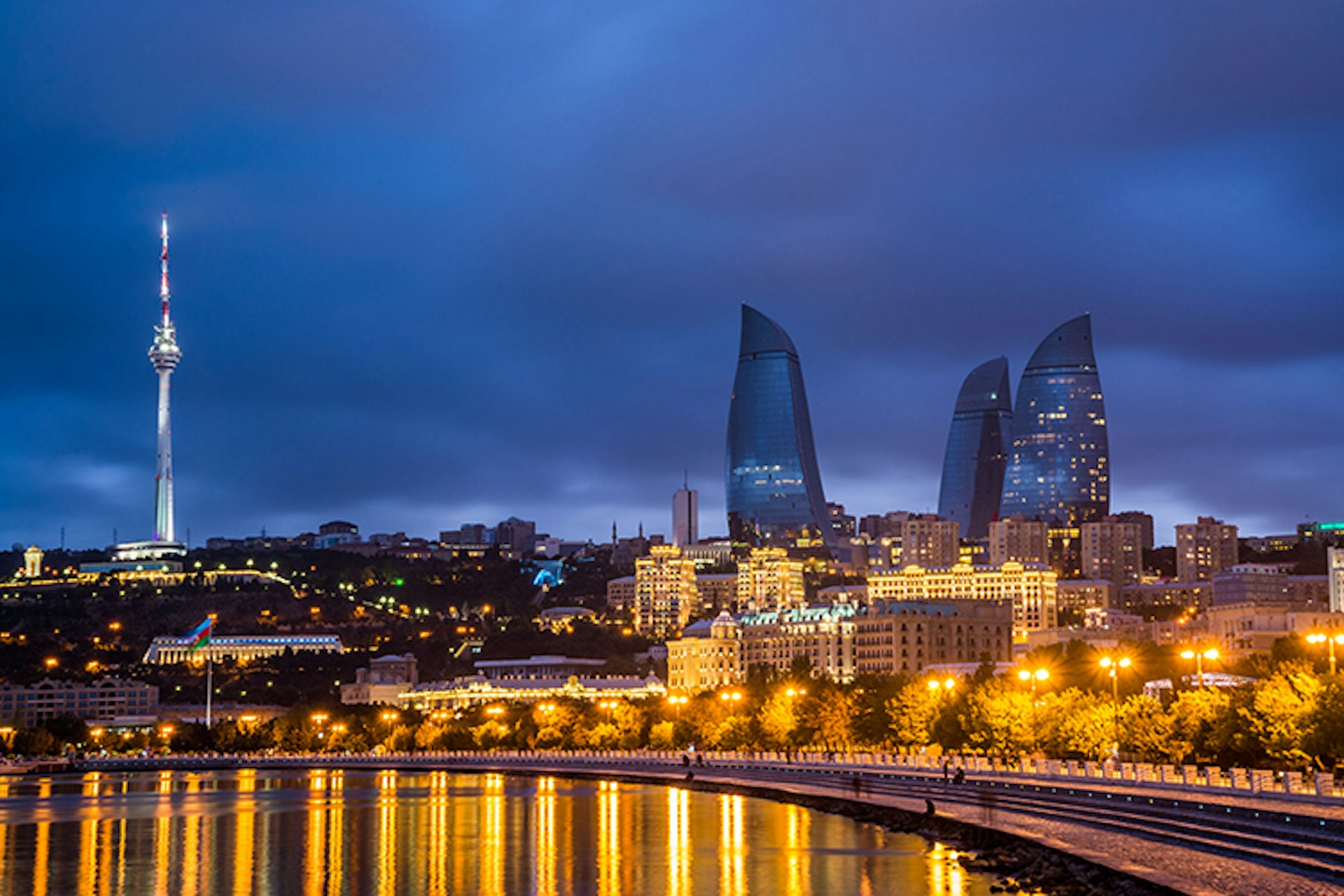 Baku's skyline contains some striking modern architecture. Image by Wilfred Y Wong / Photographer's Choice RF / Getty Image