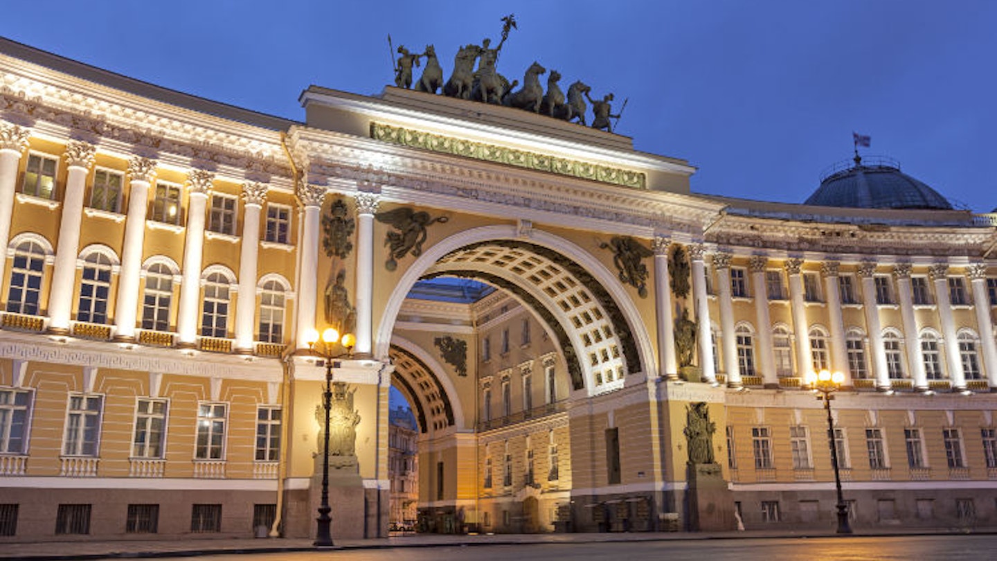 Entrance to the General Staff Building, Palace Square. Image by John Freeman / Lonely Planet Images / Getty Images