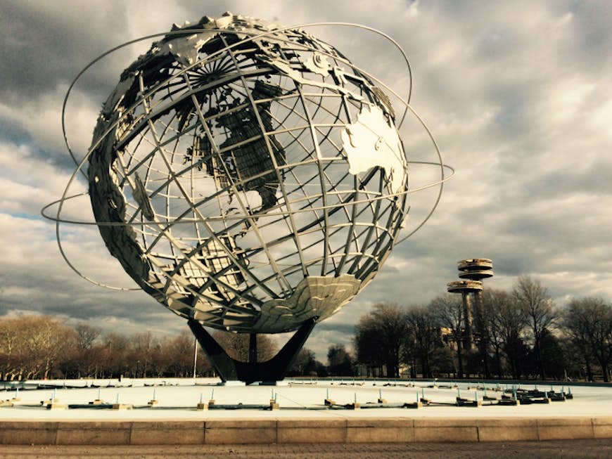 Unisphere and spacey New York Pavilion in the background. Image by Dora Whitaker