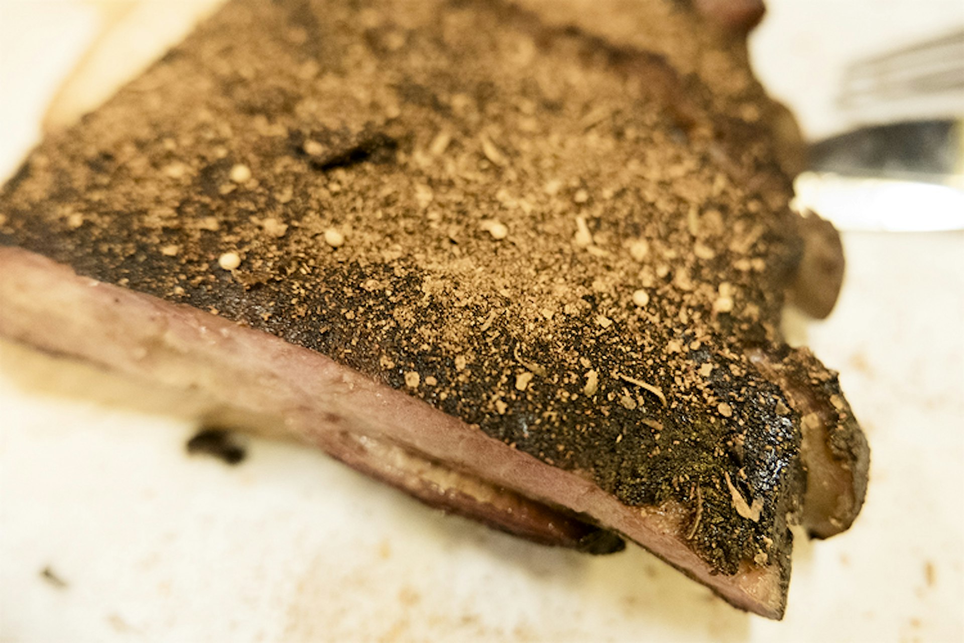 Dry-rubbed slab of spare ribs from Martins Bar-B-Que. Image by Dora Whitaker / Lonely Planet