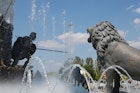 Lions and warriors are part of Skopje’s ‘Warrior on a Horse’ statue- fountain. Image by Andrzej Wojtówicz / CC BY-SA 2.0