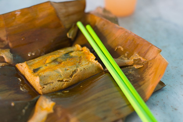 A dish of otak otak as served at a hawker centre in George Town