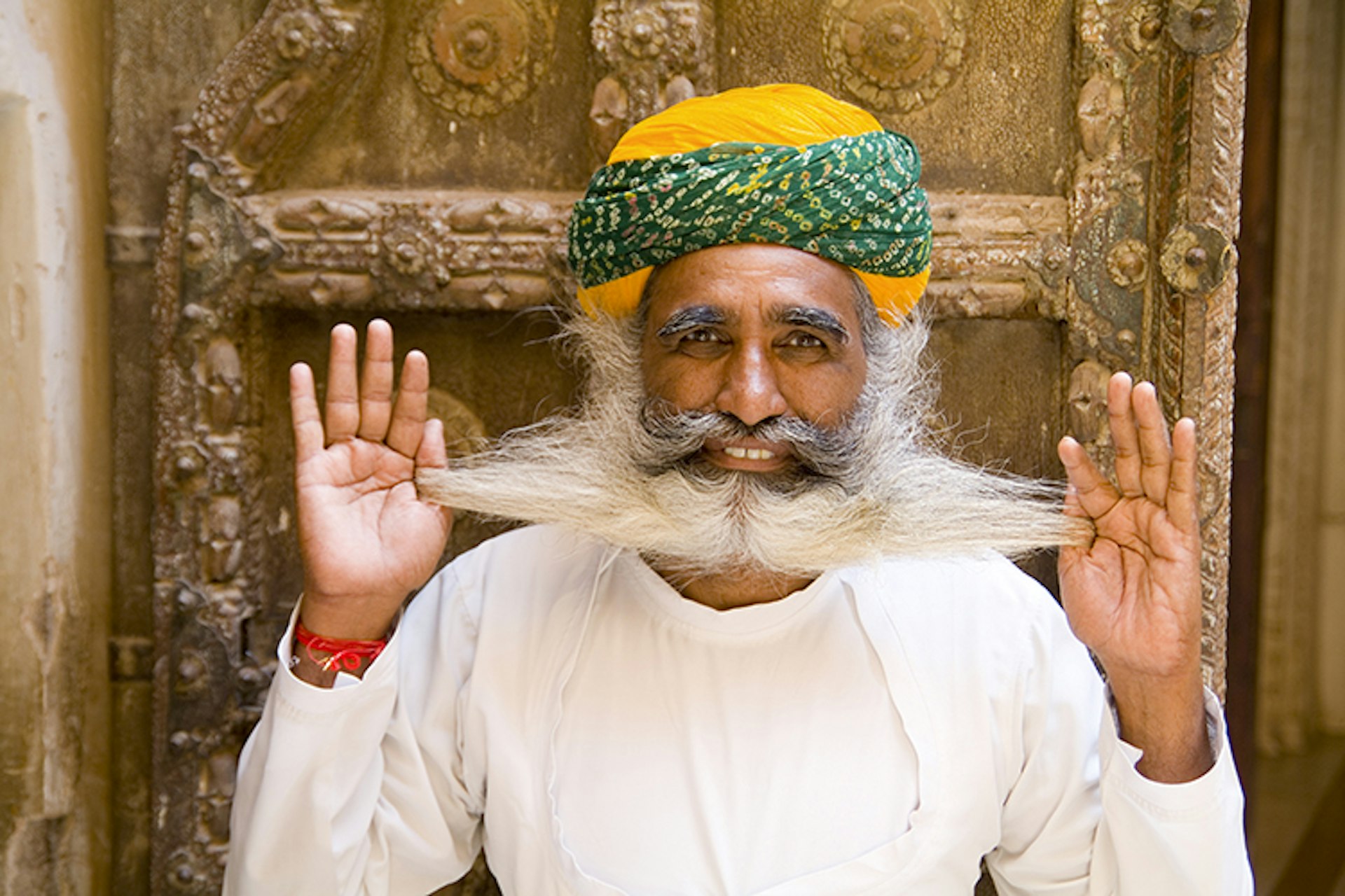 An Indian man proudly shows off his 'stache-beard combo in Jodhpur.