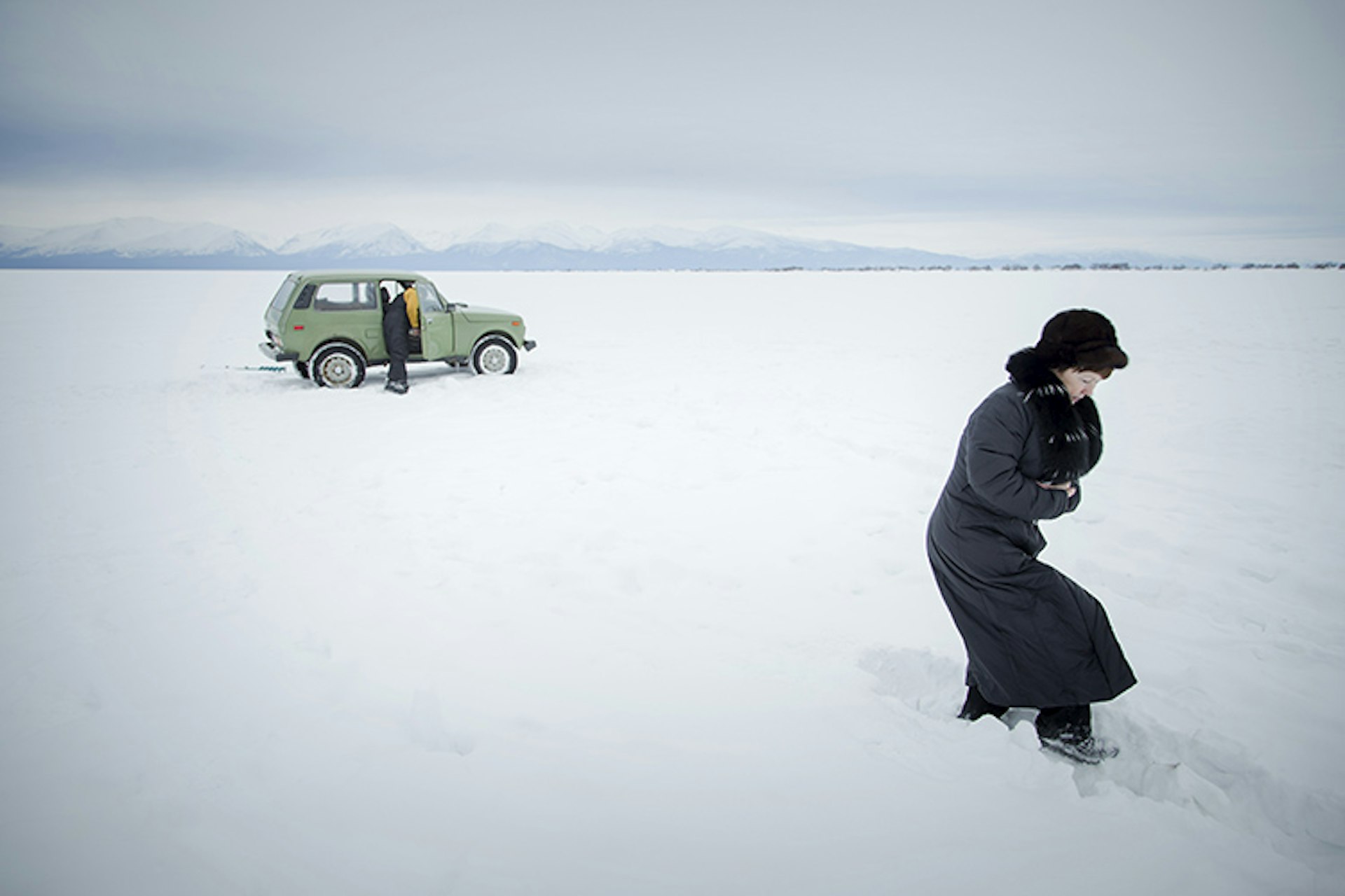 Residents of Severobaikalsk out on the frozen surface of Lake Baikal.