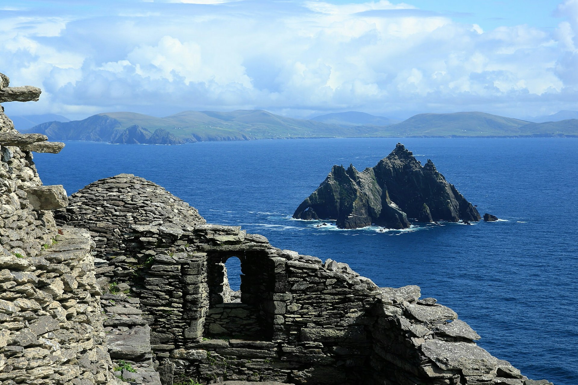 A view of Little Skellig and the County Kerry coastline from the top of Skellig Michael © Stefan Missing / Shutterstock