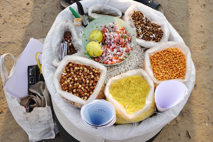 Ingredients for chaat (Indian salad) at a streetside stall. Image by I for Detail / CC by 2.0