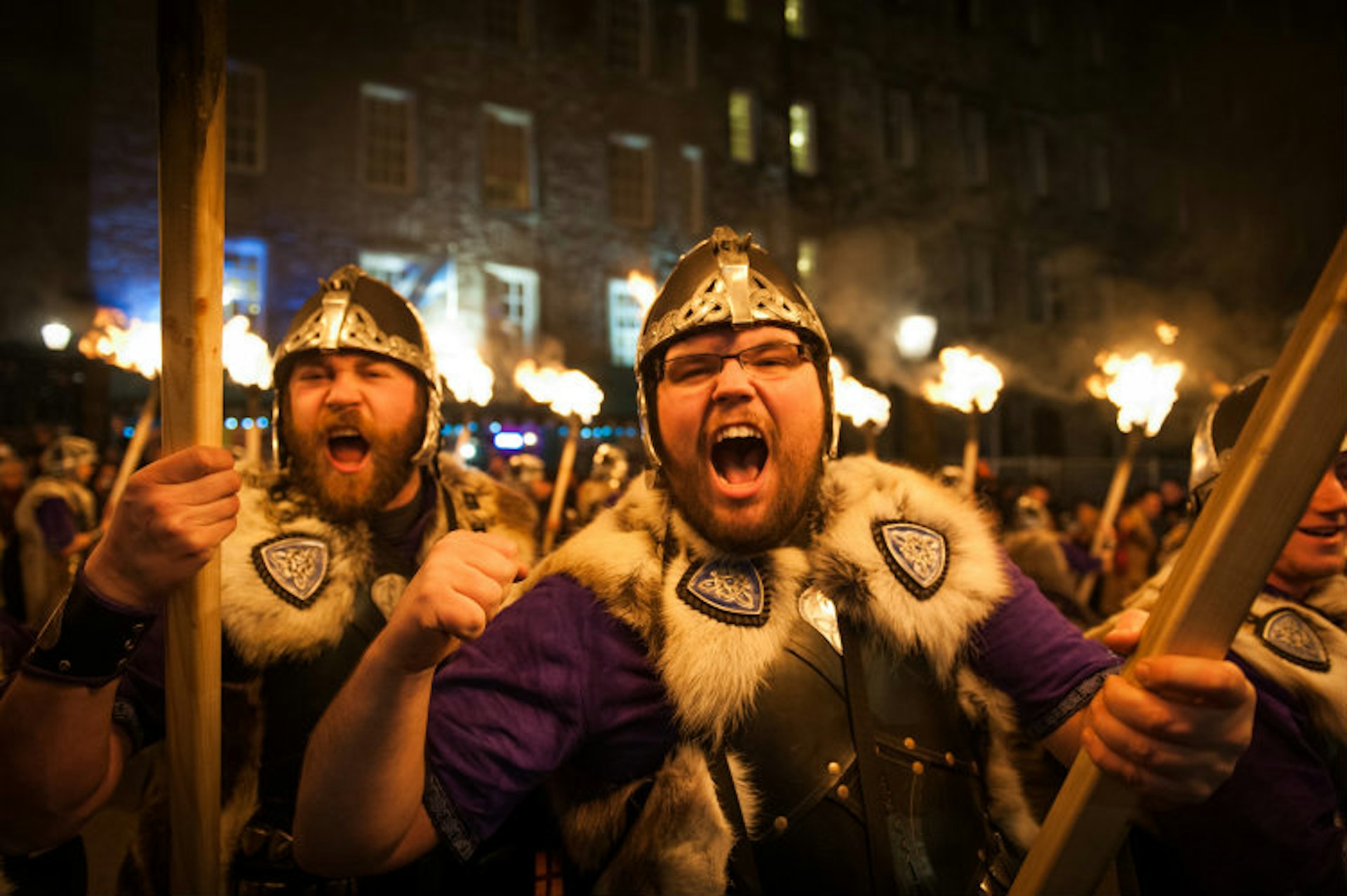 Men dressed as Vikings at Hogmany, Edinburgh, Scotland