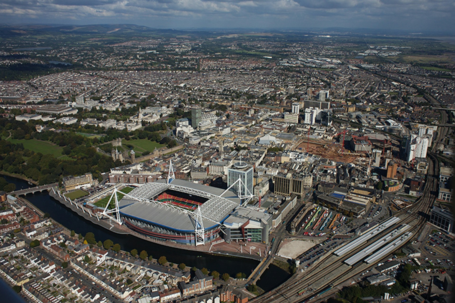 An aerial view of Wales' Millennium Stadium, Cardiff.