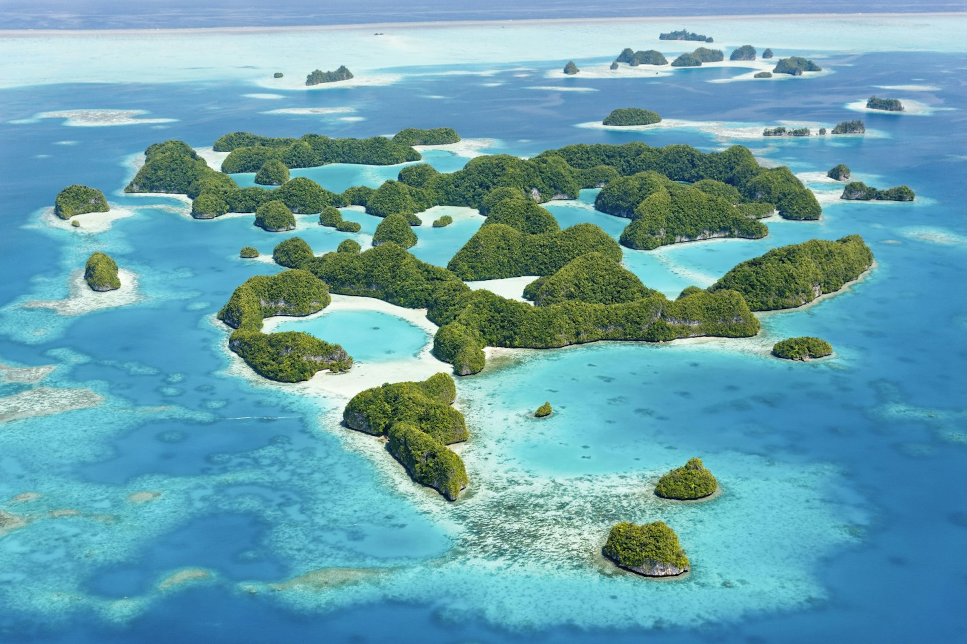 Aerial view of Seventy Islands, Palau