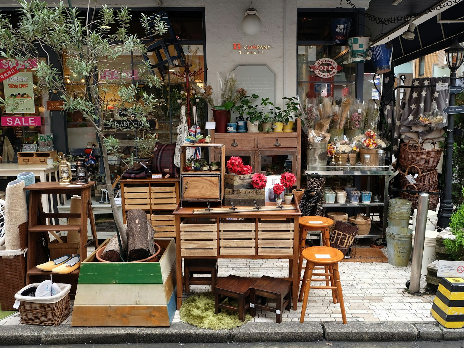 Furniture and other homewares on display outside a store in the Kichijōji area, Tokyo