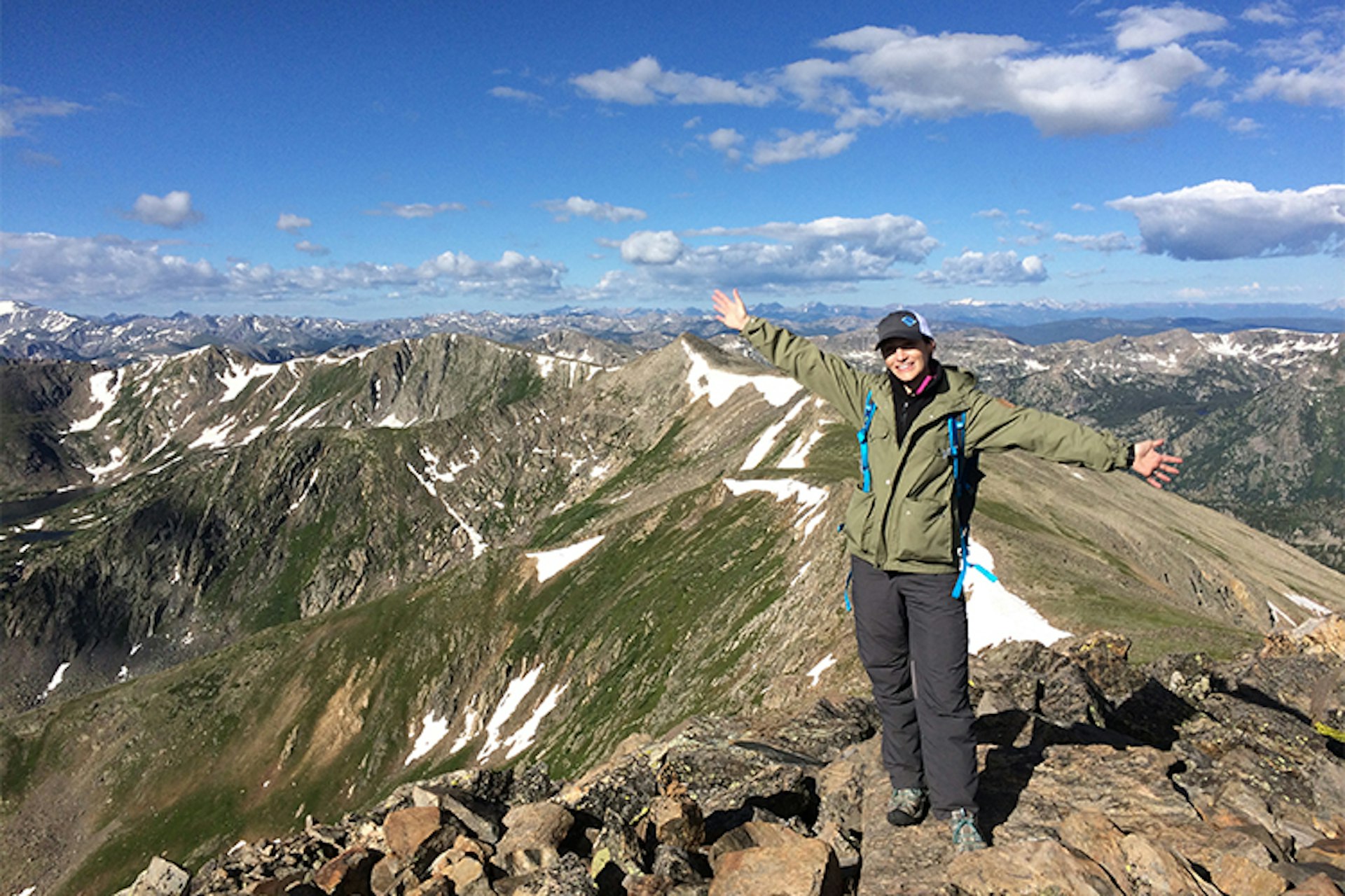 The author celebrating on the summit of Homestake Peak in the Colorado Rockies