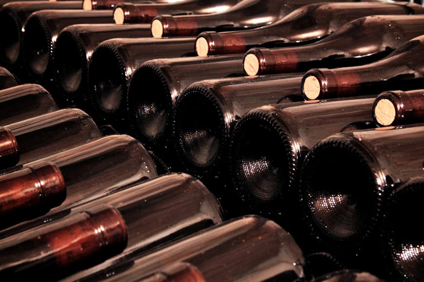 Bottles of Barolo ageing in the cellar before they earn their DOC certification. 