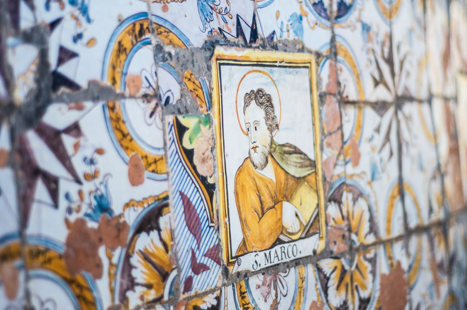 A tiled wall at Chiesa di Santa Maria del Soccorso on the island of Capri just off the Amalfi Coast.