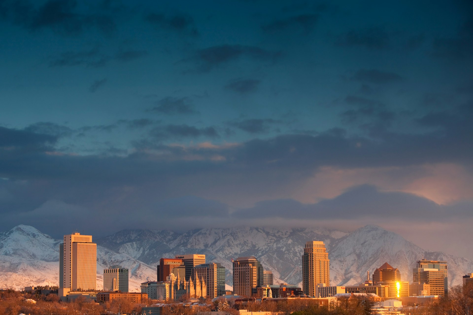 Salt Lake City’s proximity to the Wasatch and Oquirrh mountain ranges makes it a perfect winter destination, but there’s plenty to do downtown too. Image by Joel Addams / Aurora / Getty