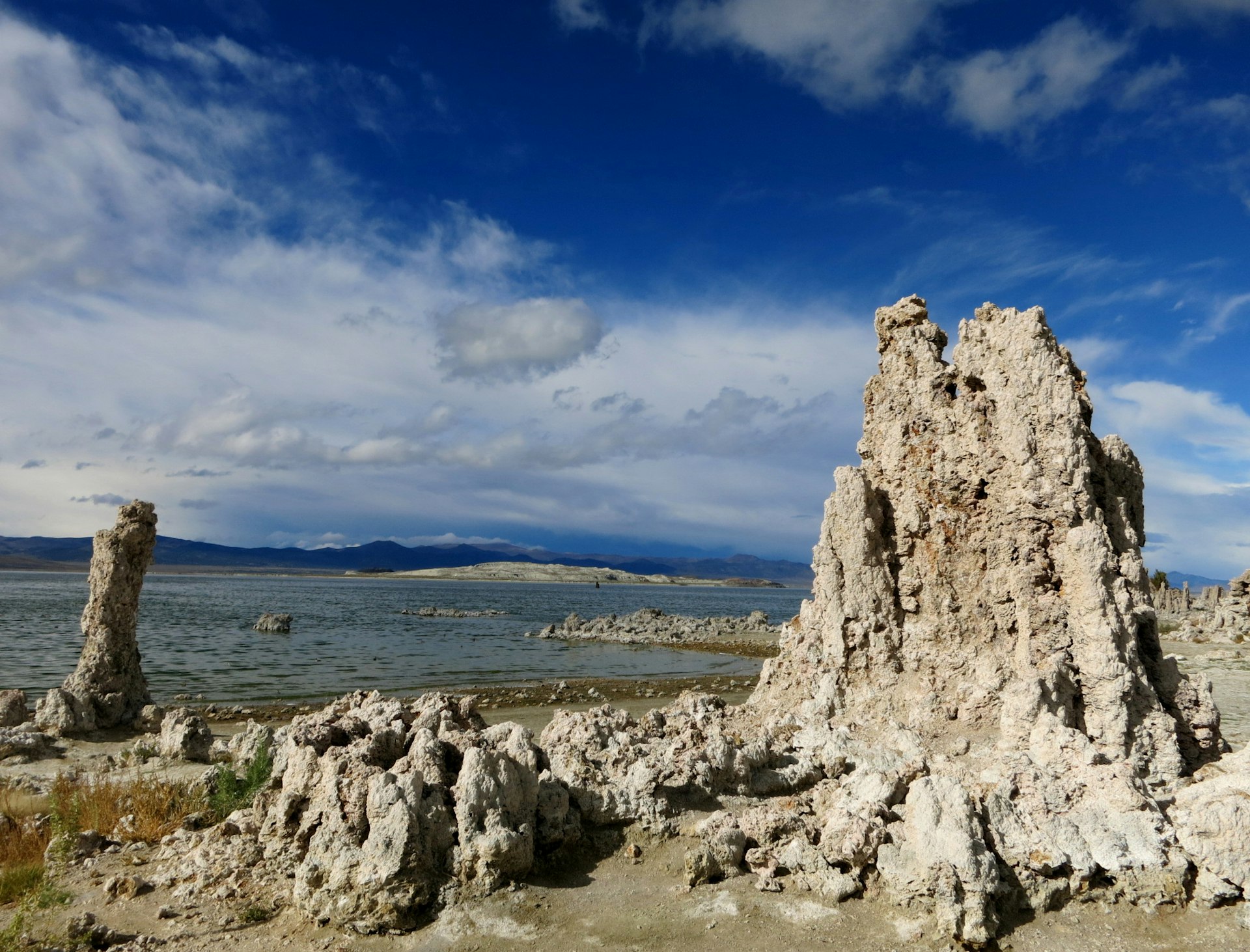 Tufa towers, columns of salt deposits, mark the shoreline of Mono Lake in California
