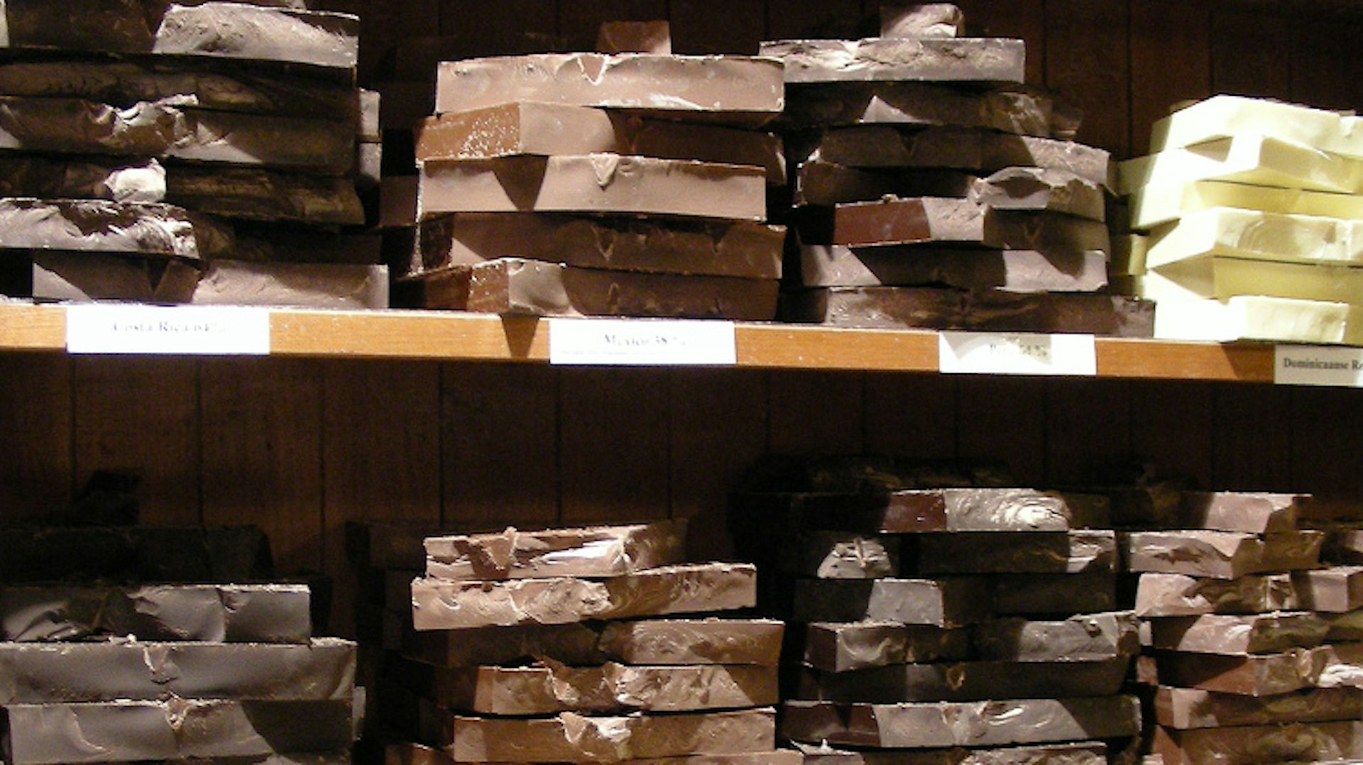 blocks of chocolate at Chocolate Line Bruges