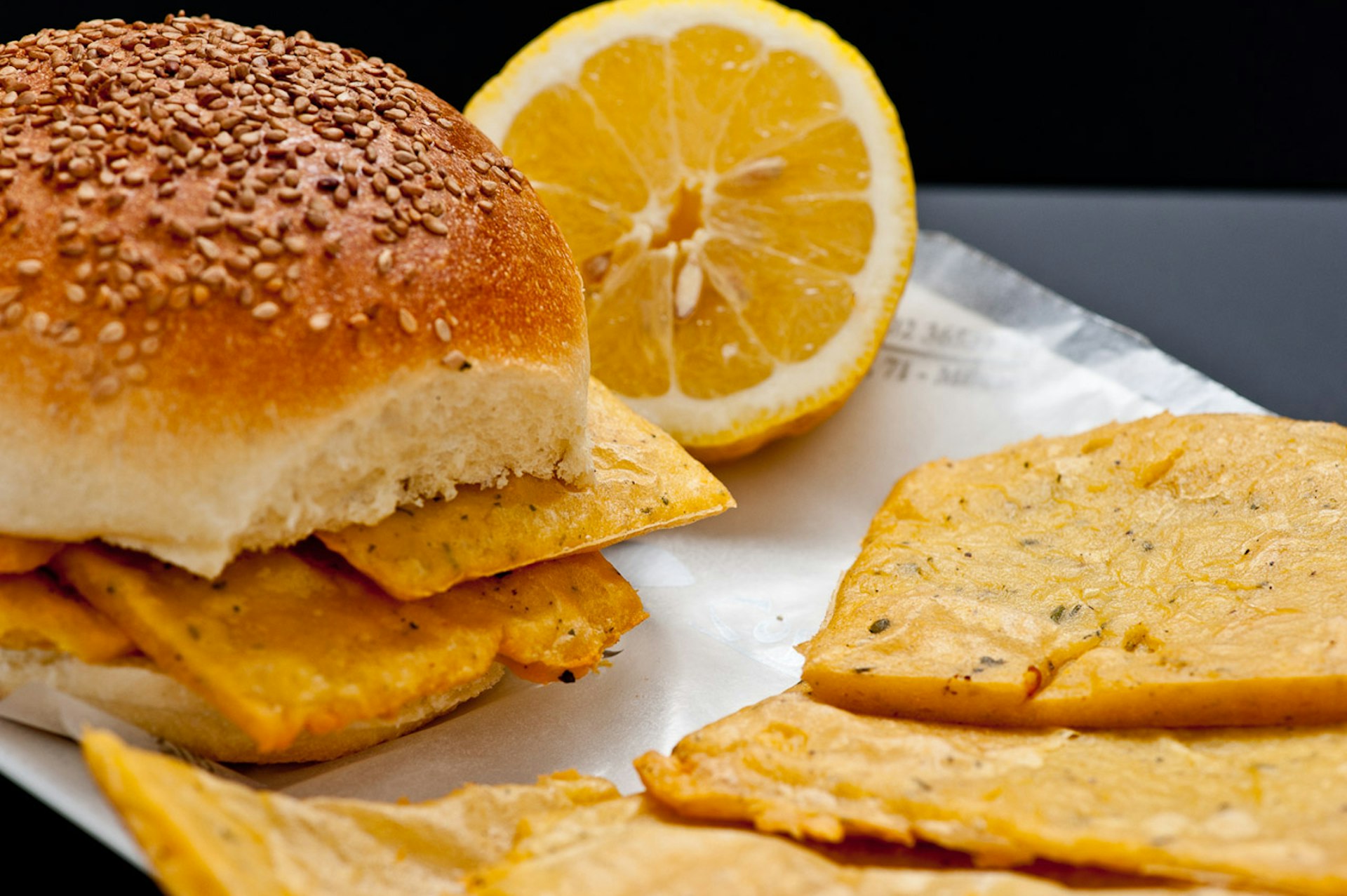 Pane e panelle sandwiches feature chickpea flour fritters and a splash of lemon