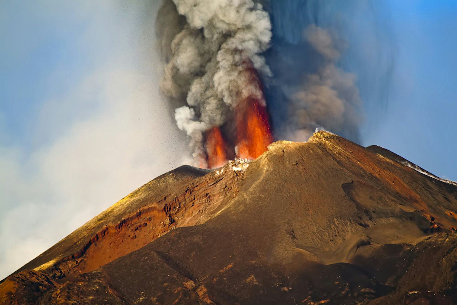 Lava erupts from the top of Mt. Etna in Italy