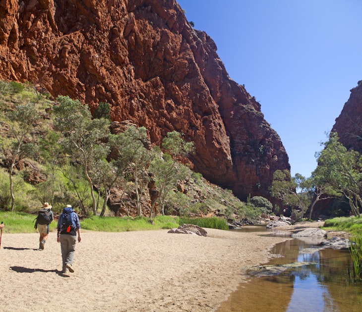 Features - Bushwalkers at Simpsons Gap on the Larapinta Trail