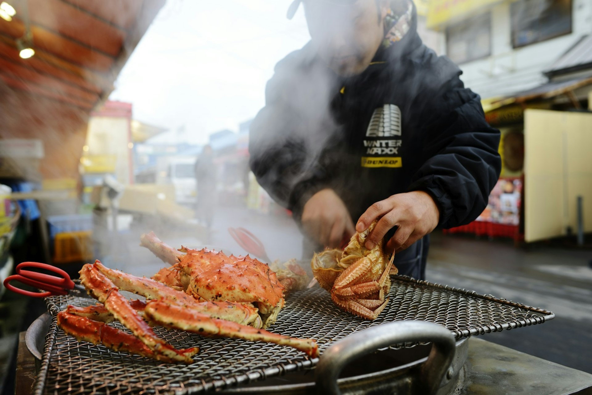 Crabs on the grill at Hakodate Morning Market