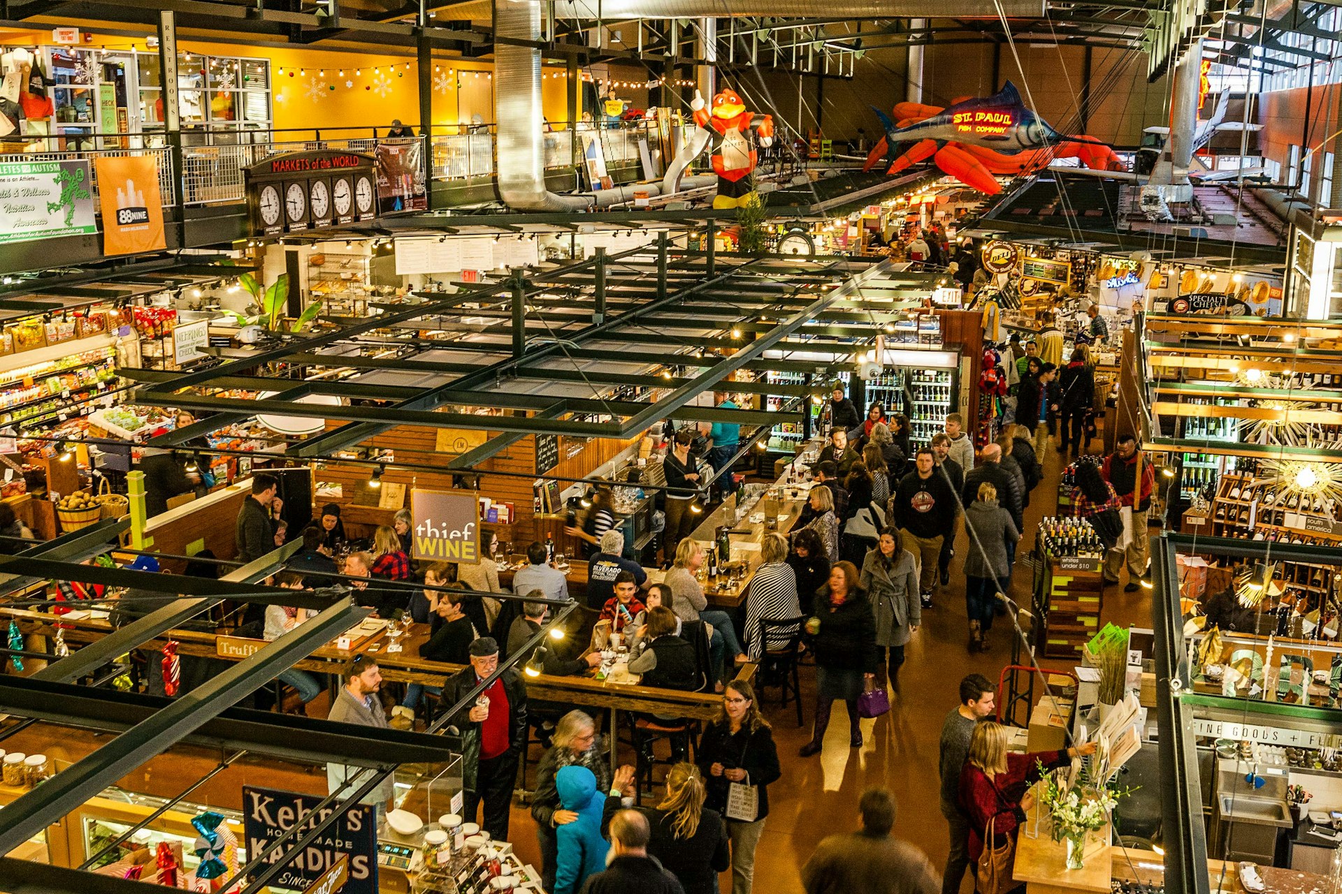 The interior of the bustling Milwaukee Public Market. 