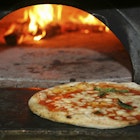 Neapolitan pizza, fresh from the wood-fired oven