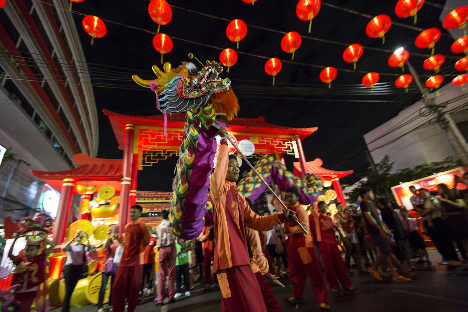 A dragon dance in Bangkok's buzzing Chinatown district